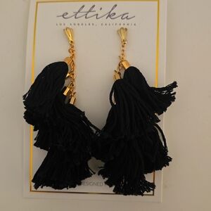 BRAND NEW nickel free 18k gold plated ettikablack fringe earrings